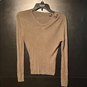 Ribbed V-Neck Long Sleeve Sweater